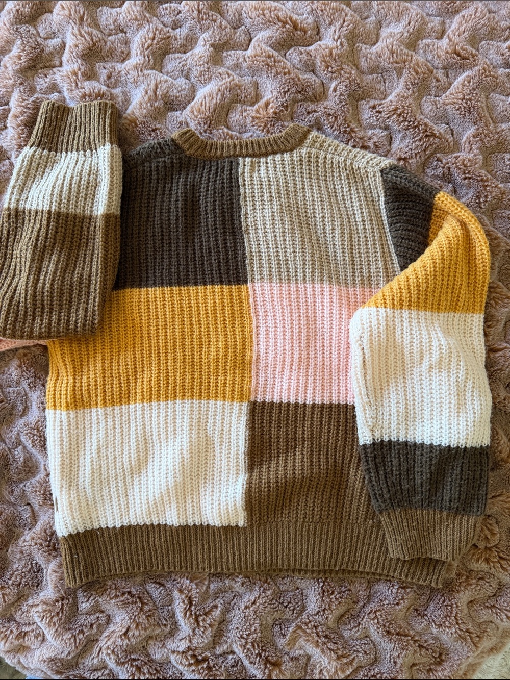 Brixton Lg Crewneck Sweater - Pink, Mustard & Brown - Picture 2 of 3